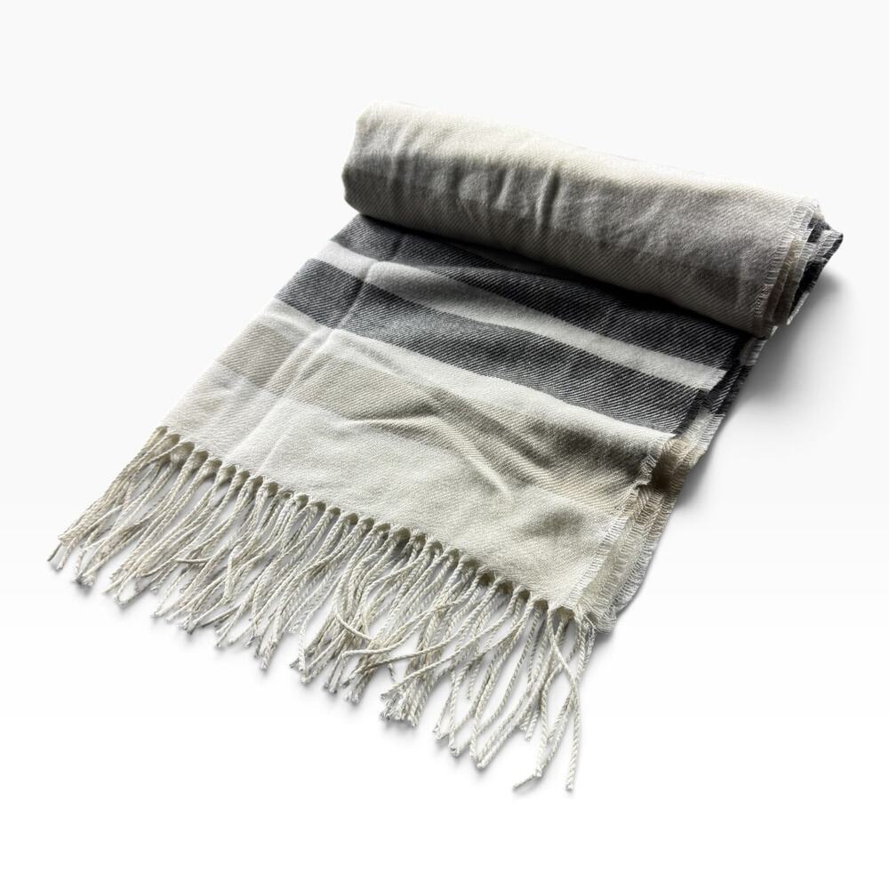 Banana Republic Oversized Blanket Scarf Neutral Stripe Fringe Wrap Shawl